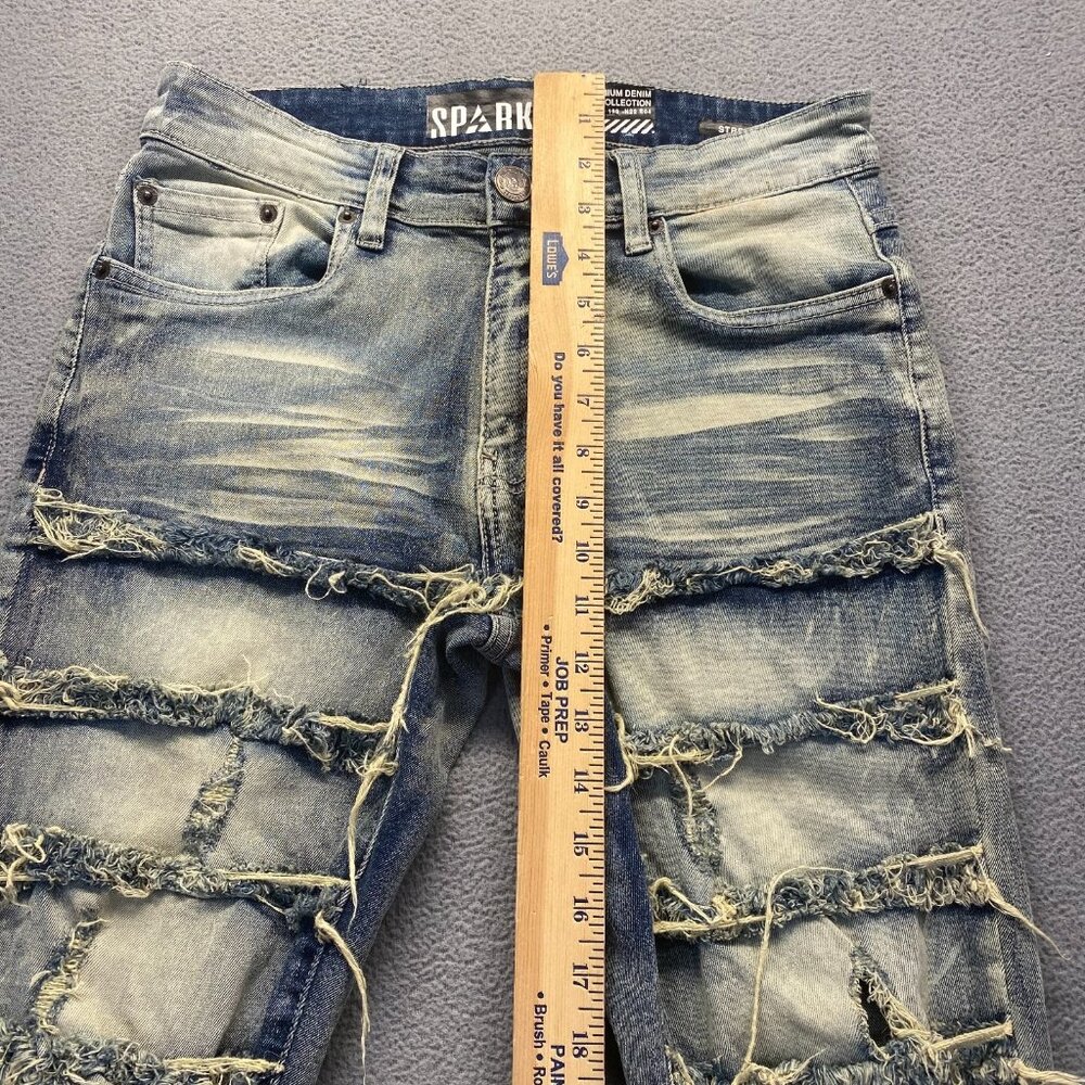 SPARK PREMIUM 29X38 Stretch Ripped Distressed Flare Fit Stacked Denim Jeans - Picture 5 of 14